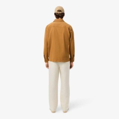 Calça de Sarja de Linho de Caimento Regular Bege
