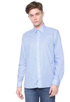 Camisa Lacoste Slim Quadriculada Azul Menor preço em Camisa Lacoste Slim Quadriculada Azul