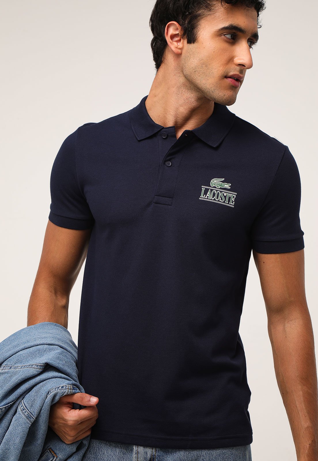 Camisa Polo Lacoste Reta Logo Azul-Marinho