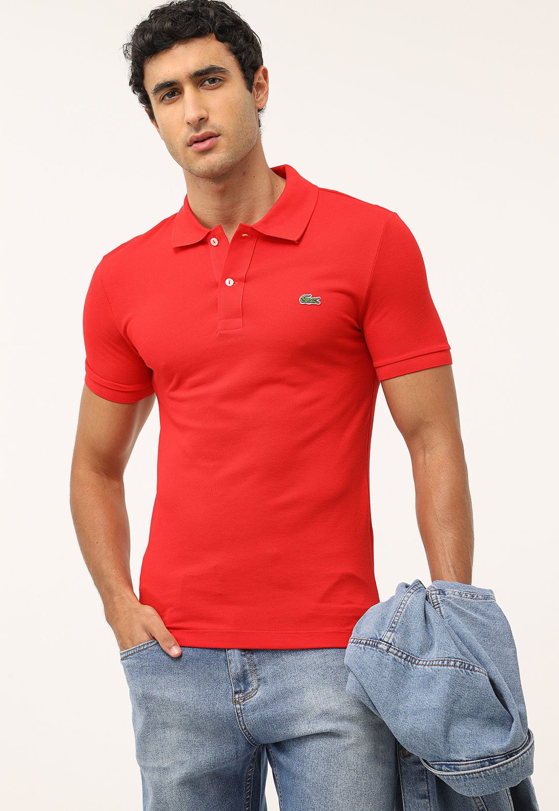 Camisa Polo Lacoste Reta Logo Vermelha