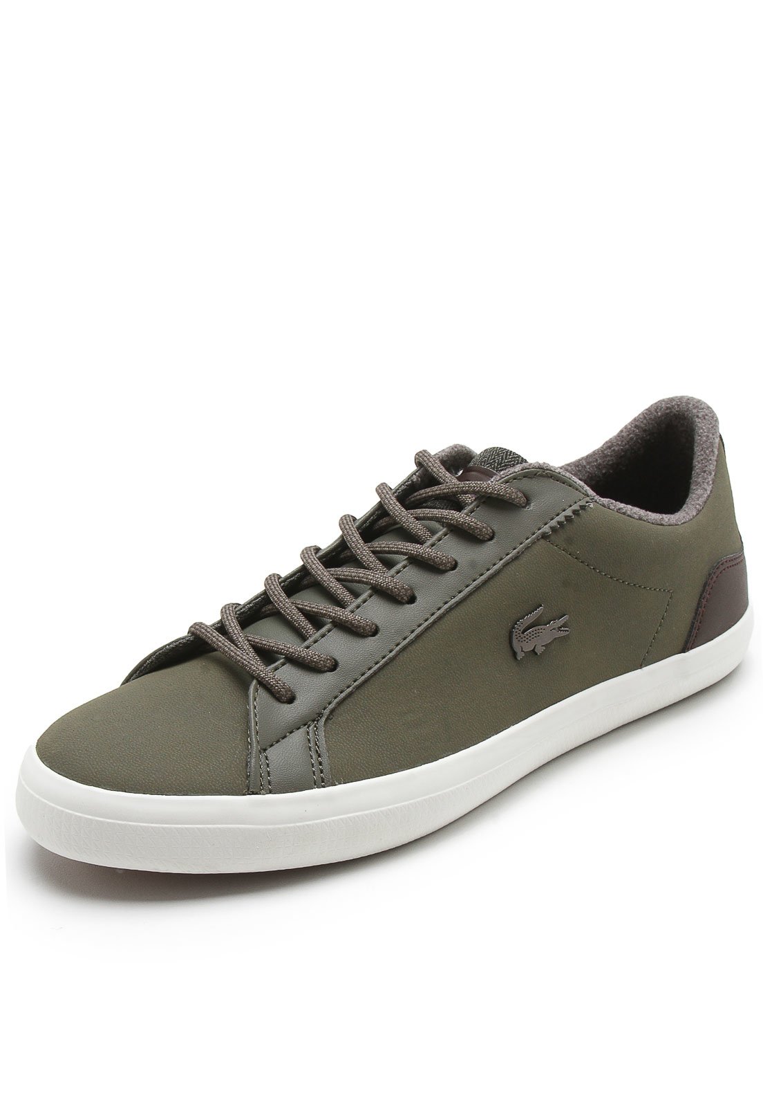 sapatênis couro lacoste logo branco