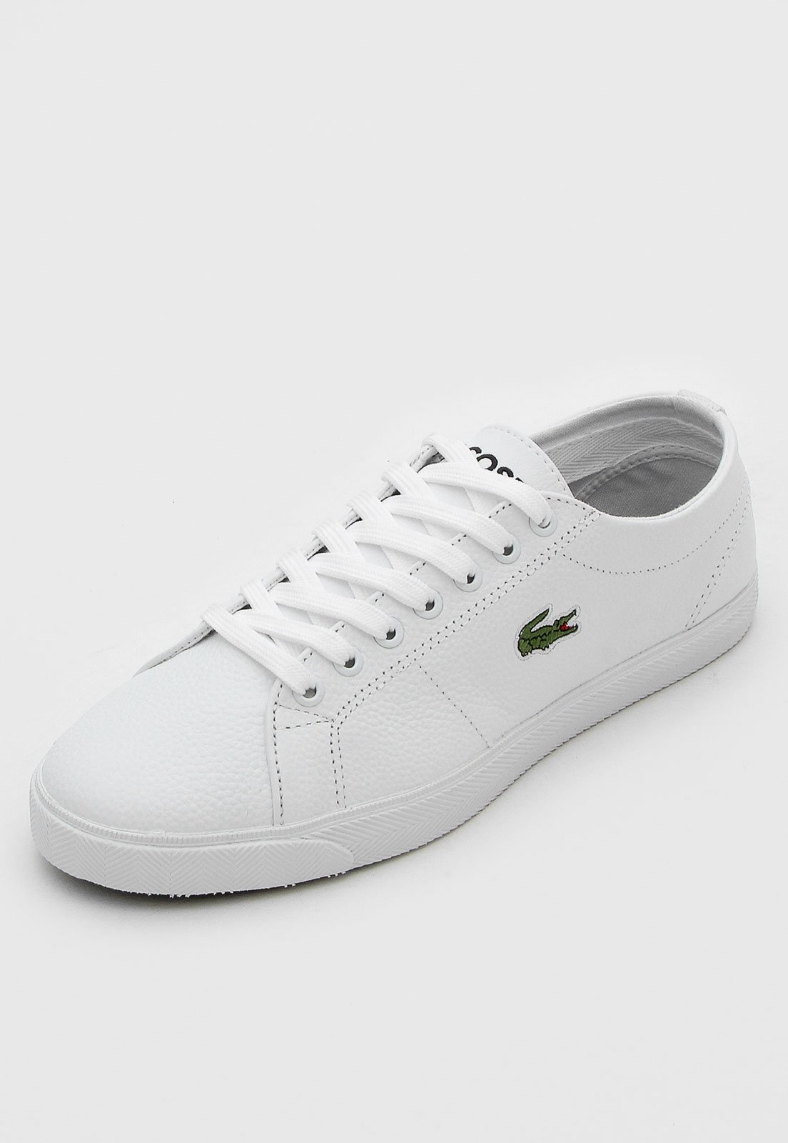 tênis couro lacoste logo branco