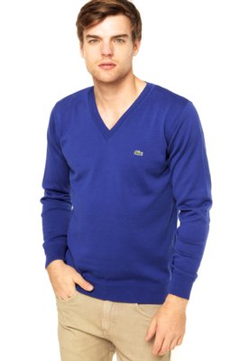 Suéter Lacoste Gola V Azul - Compre Agora | Dafiti Brasil