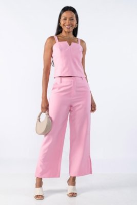 Calça Reta com Fenda Lateral Rosa
