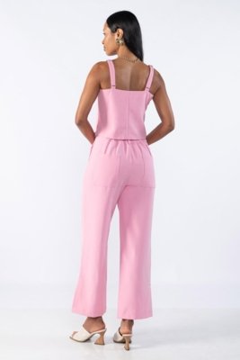 Calça Reta com Fenda Lateral Rosa