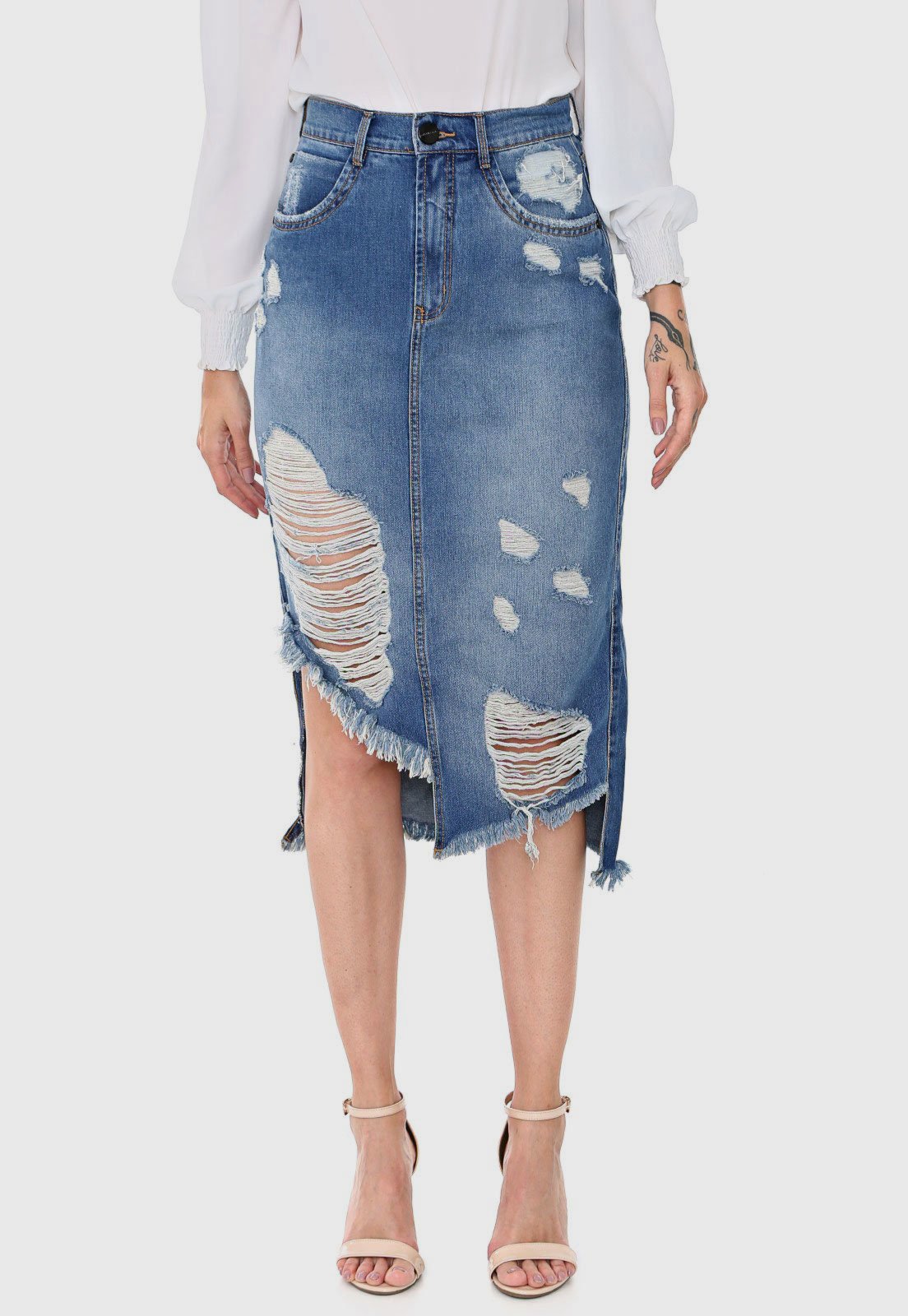 saia jeans midi dafiti