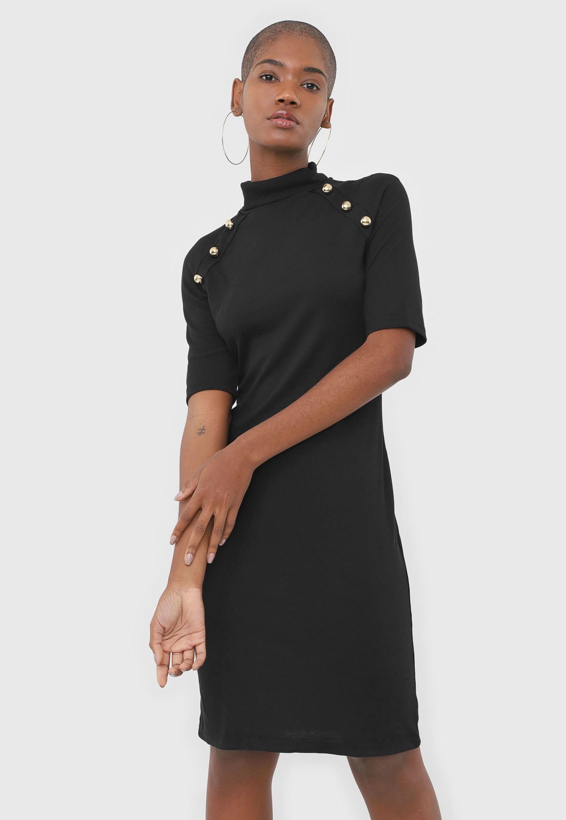 VESTIDO MINI COM BOTÕES - Preto