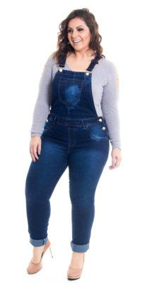 macacão jardineira jeans plus size