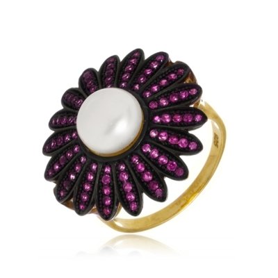 Anel Le Diamond Floral com Zircônia Rosa Menor preço em Anel Le Diamond Floral com Zircônia Rosa