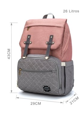 Mochila Bolsa Lequeen Maternidade Reforçada Rosa/Cinza