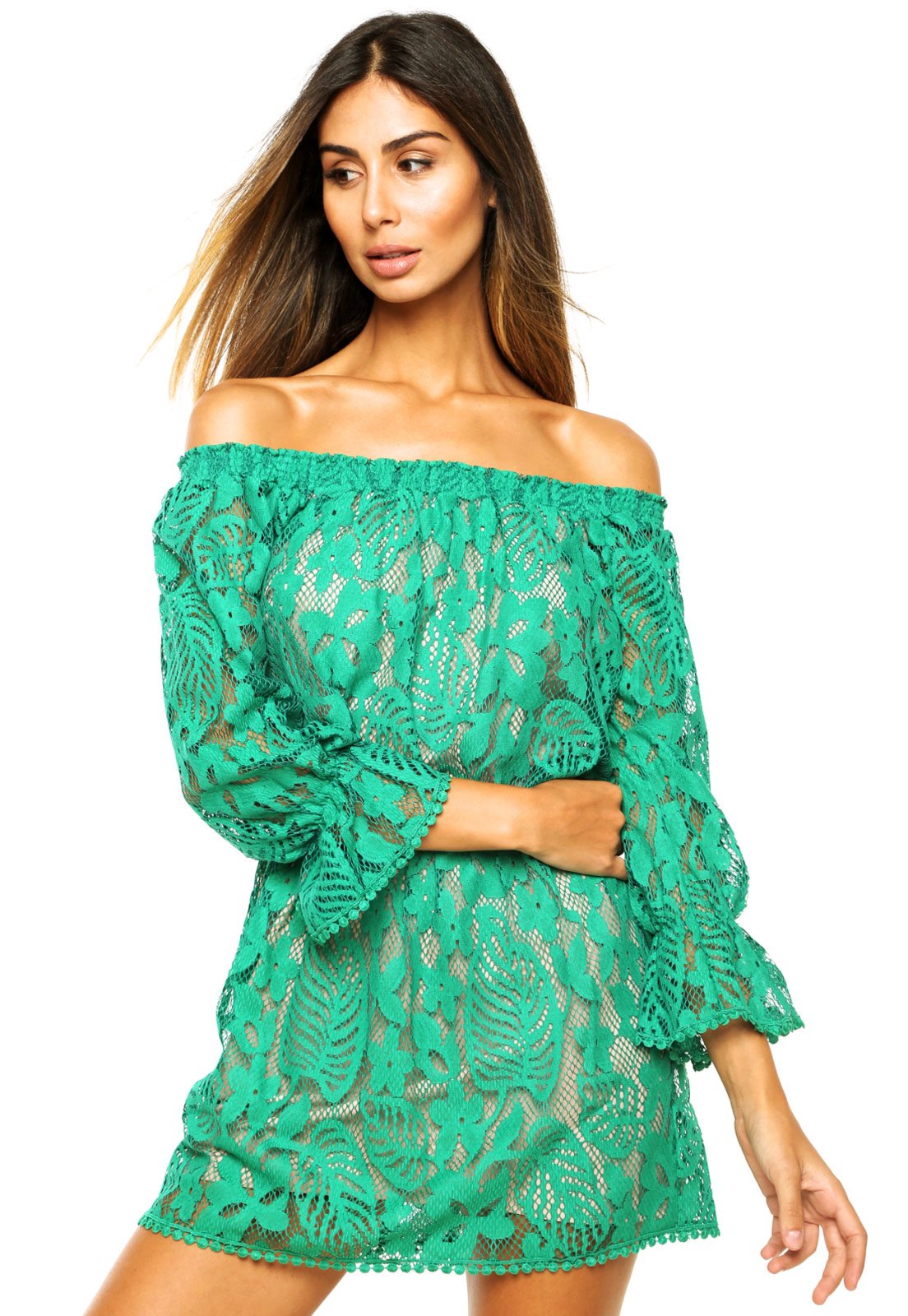 vestido de renda verde curto