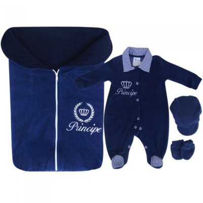Menor preço em Kit Saída de Maternidade Letícia Enxovais Príncipe Plush Azul-Marinho