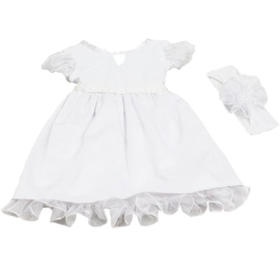 Vestido Faixa de Cabelo Letícia Enxovais Rosas Branco Menor preço em Vestido Faixa de Cabelo Letícia Enxovais Rosas Branco