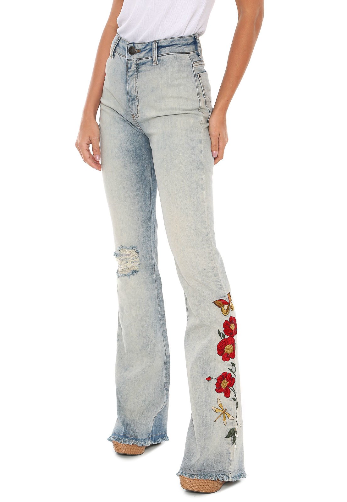 calça jeans feminina flare bordada