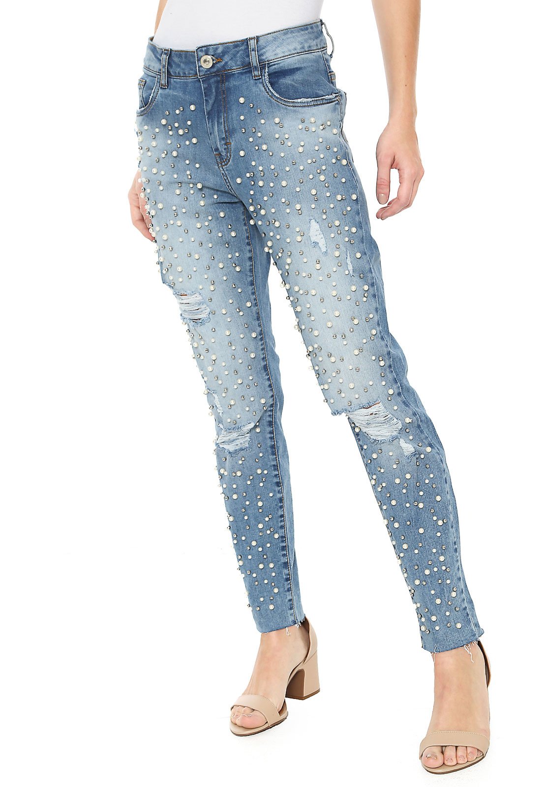 Calça jeans hot sale feminina com perola