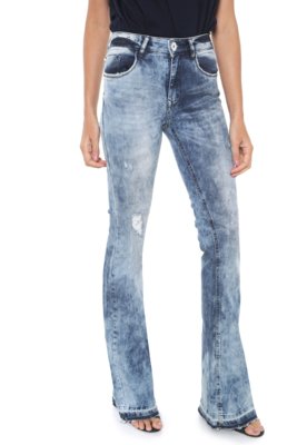 Calça Jeans Lez a Lez Flare Desfiada Azul Menor preço em Calça Jeans Lez a Lez Flare Desfiada Azul