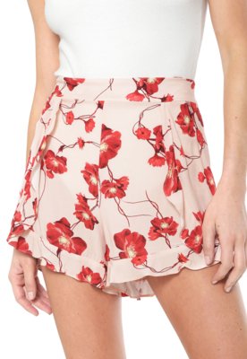 Short Lez a Lez Babados Estampado Rosa Menor preço em Short Lez a Lez Babados Estampado Rosa
