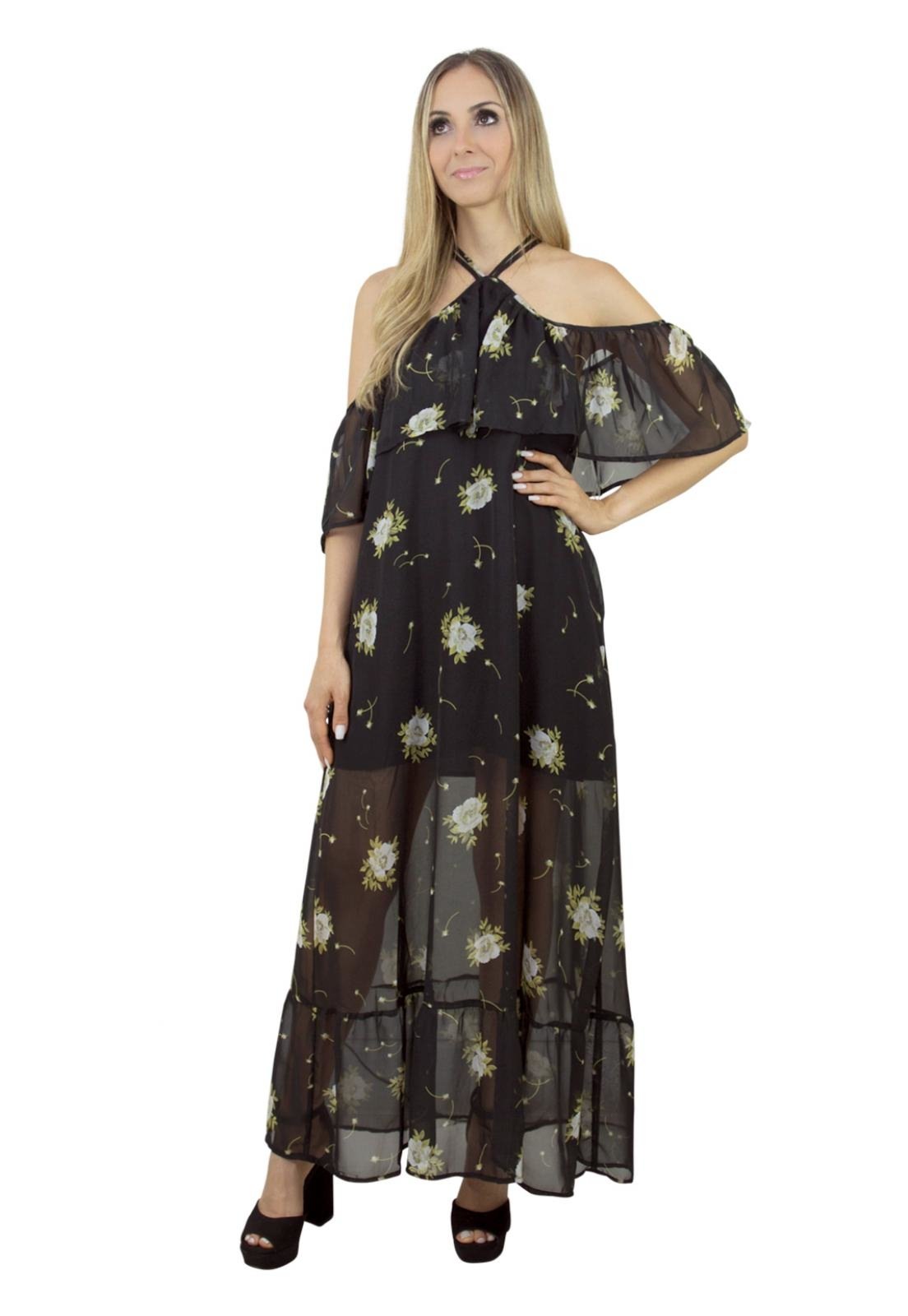vestido longo florido ciganinha