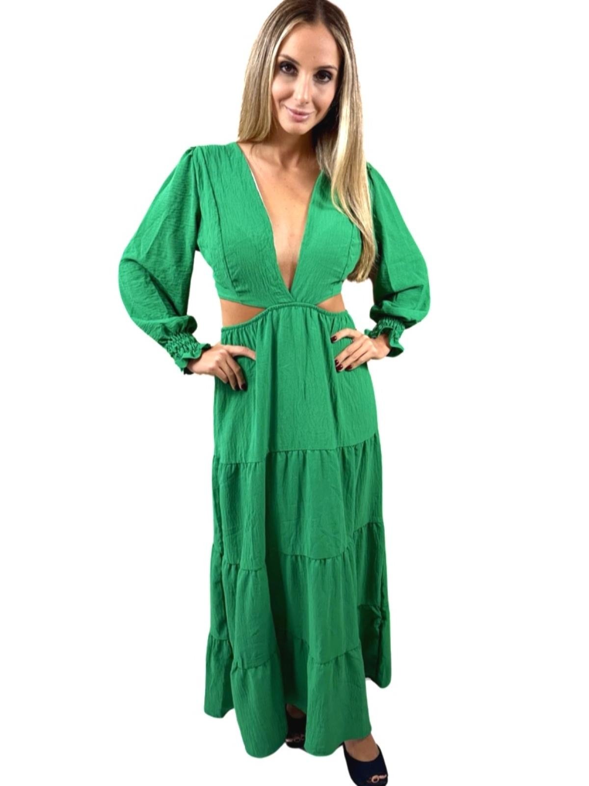 Vestido verde best sale manga comprida