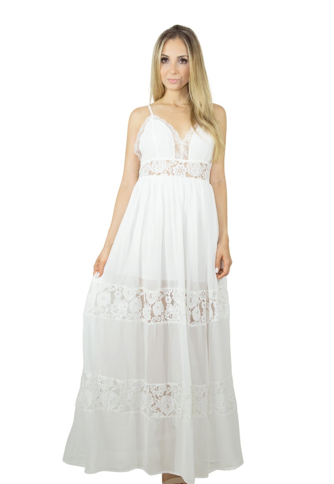vestido de renda longo branco