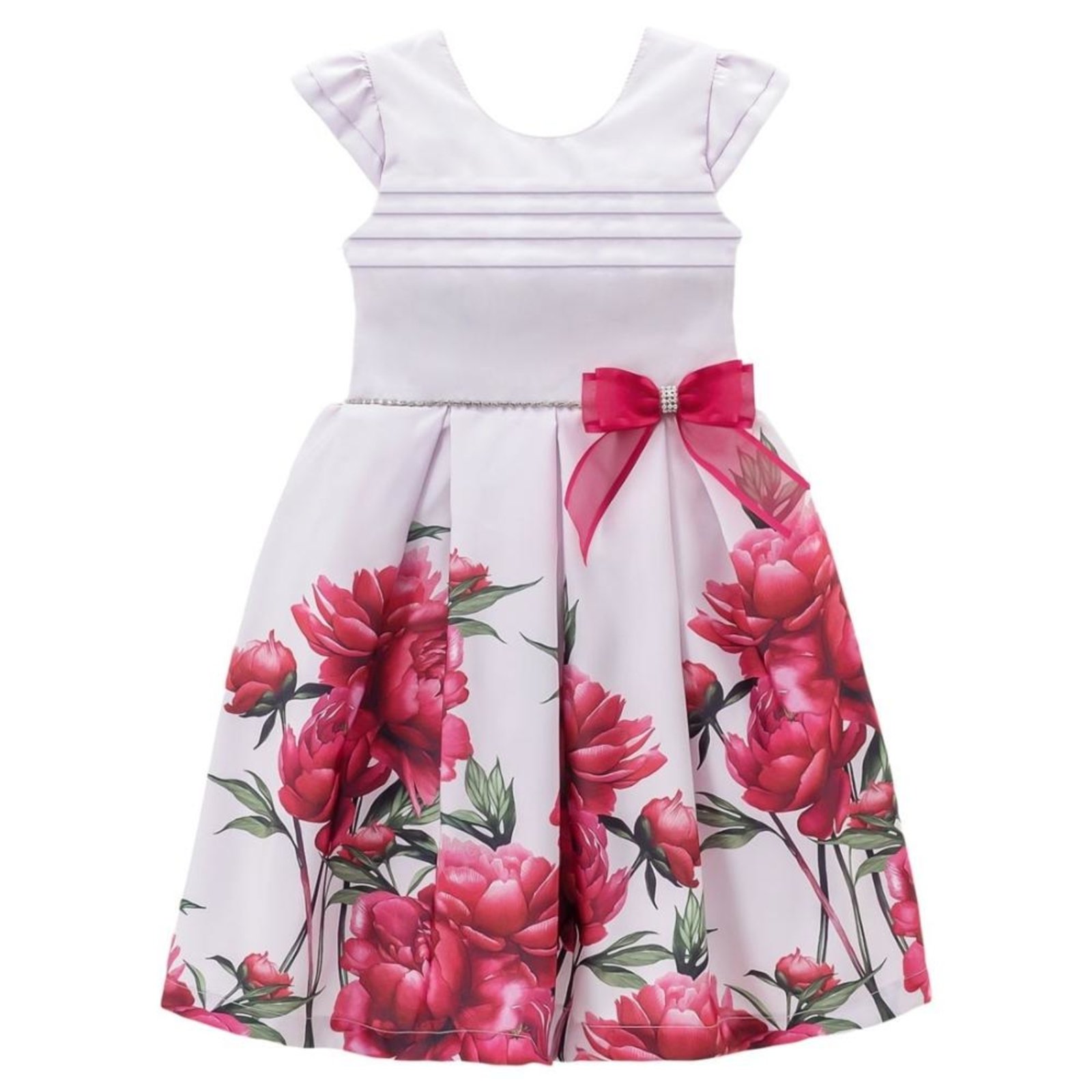 vestido infantil com barrado floral