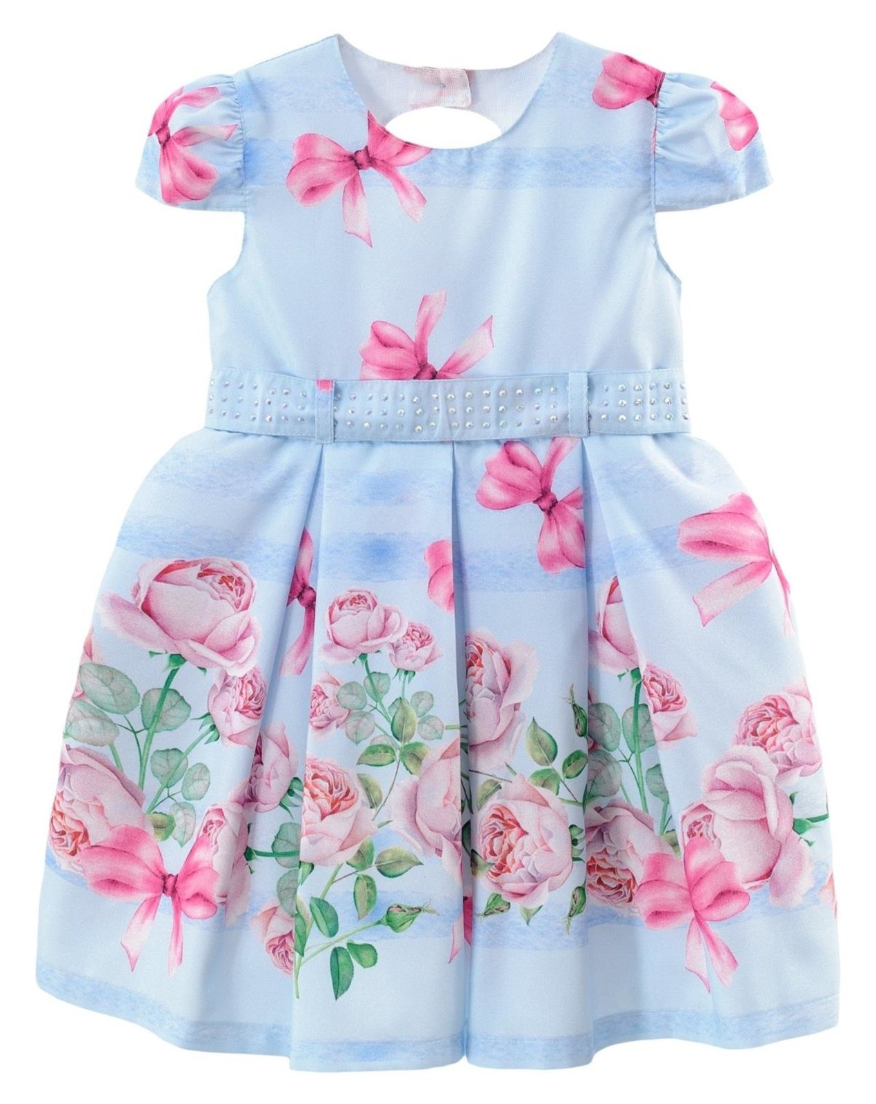 vestido infantil com barrado floral