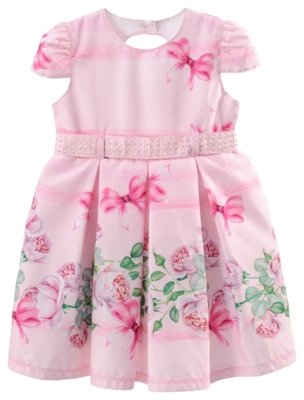 Menor preço em Vestido Infantil De Festa Libelinha Em Estampa Barrado Floral Rosa