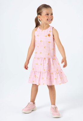 Vestido Infantil Lilica Ripilica Xadrez com Frutas Rosa