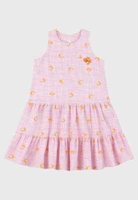 Vestido Infantil Lilica Ripilica Xadrez com Frutas Rosa