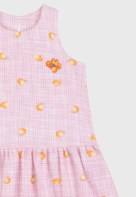Vestido Infantil Lilica Ripilica Xadrez com Frutas Rosa