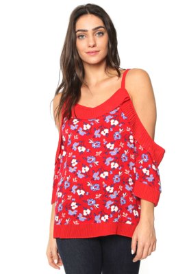 Blusa Ciganinha Lily Fashion Floral Vermelha Menor preço em Blusa Ciganinha Lily Fashion Floral Vermelha