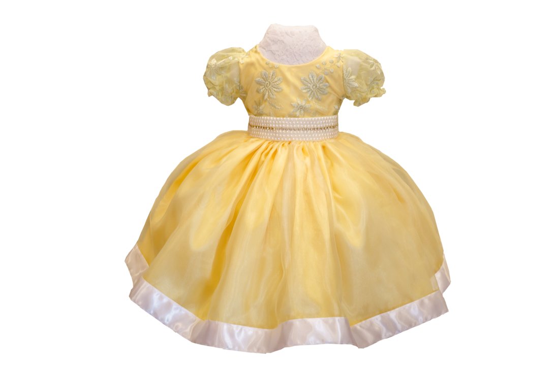 vestido de formatura infantil amarelo