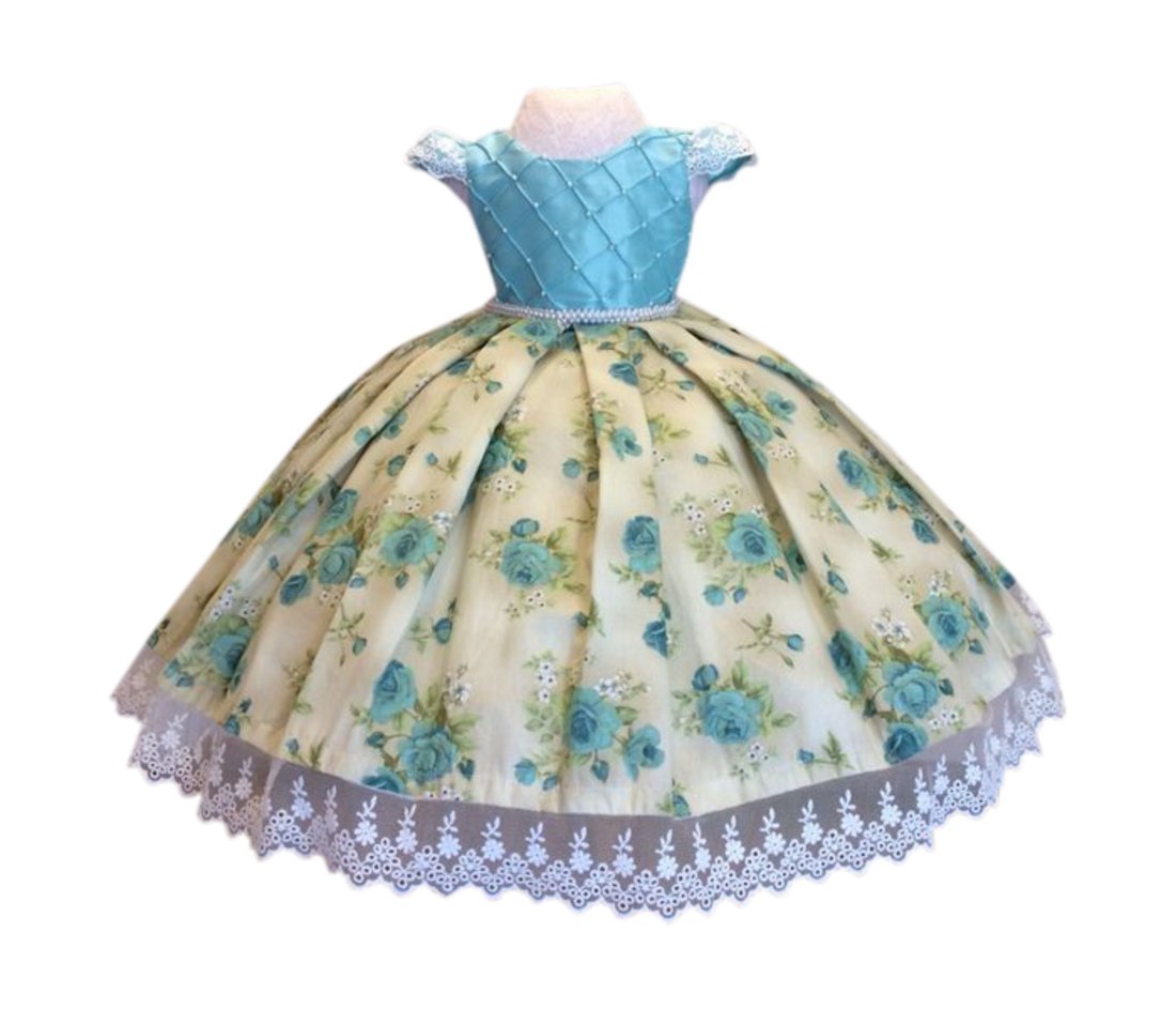 vestido infantil de festa verde agua