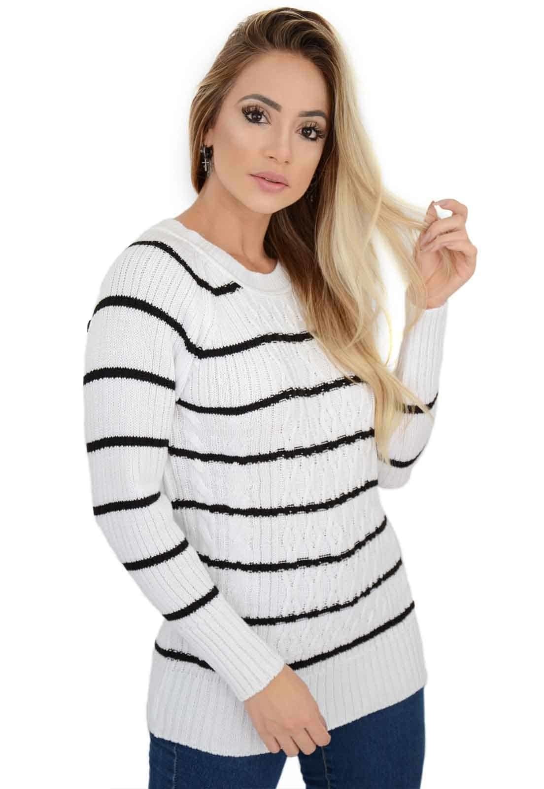 blusa de tricot listrada preta e branca