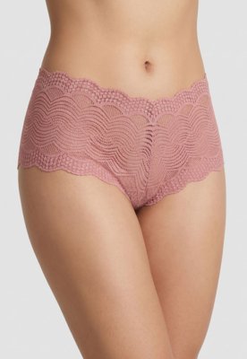Calcinha Liz Larga Renda Cintura Média Rosa