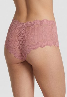 Calcinha Liz Larga Renda Cintura Média Rosa