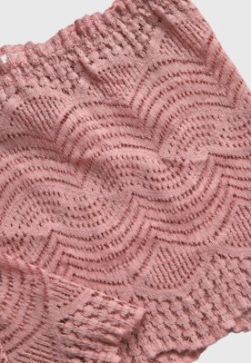 Calcinha Liz Larga Renda Cintura Média Rosa