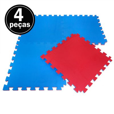 Kit 4 Tapetes Tatames Eva Loja da Maria 100x100x2cm 20mm Dupla Face Azul e Vermelho Menor preço em Kit 4 Tapetes Tatames Eva Loja da Maria 100x100x2cm 20mm Dupla Face Azul e Vermelho