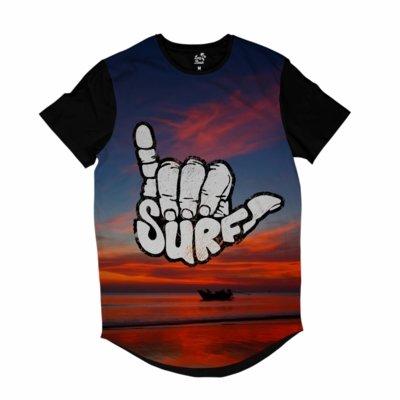 Camiseta Longline Long Beach Surf Sublimada Azul Menor preço em Camiseta Longline Long Beach Surf Sublimada Azul