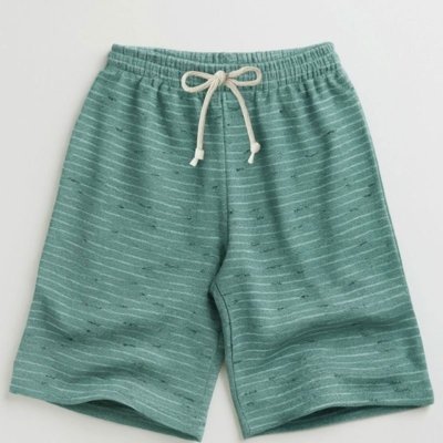 Bermuda Moletinho Masculina Verde Rajado com Cardaço - Look Infantil