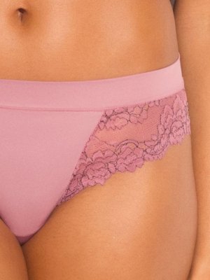 Calcinha Biquíni Microfibra Renda Signature Première Rosa Make