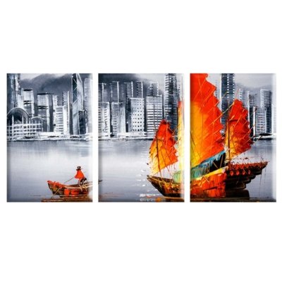Conjunto de Telas Love Decor Decorativas Pintura Barcos Preto/Laranja Menor preço em Conjunto de Telas Love Decor Decorativas Pintura Barcos Preto/Laranja