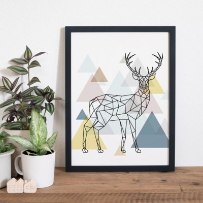 Quadro Decorativo com Moldura Cervo Escandinavo Preto Menor preço em Quadro Decorativo com Moldura Cervo Escandinavo Preto
