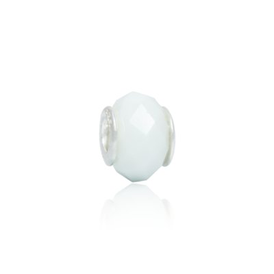 Berloque Lua Pratas Murano Branco Facetado de Prata/Branco Menor preço em Berloque Lua Pratas Murano Branco Facetado de Prata/Branco