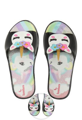 Chinelo Luelua Slide Unicórnio Preto Menor preço em Chinelo Luelua Slide Unicórnio Preto