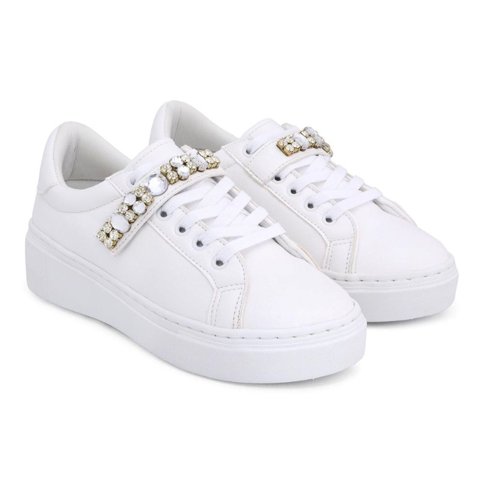 Tenis branco store feminino com pedraria