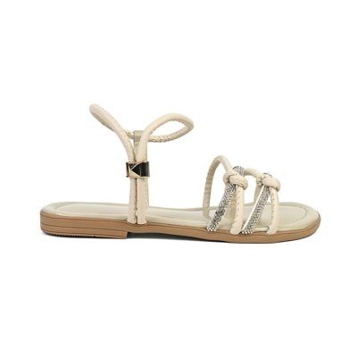 Sandália Rasteira Infantil Feminina Lulopé Off-White Strass Multiuso