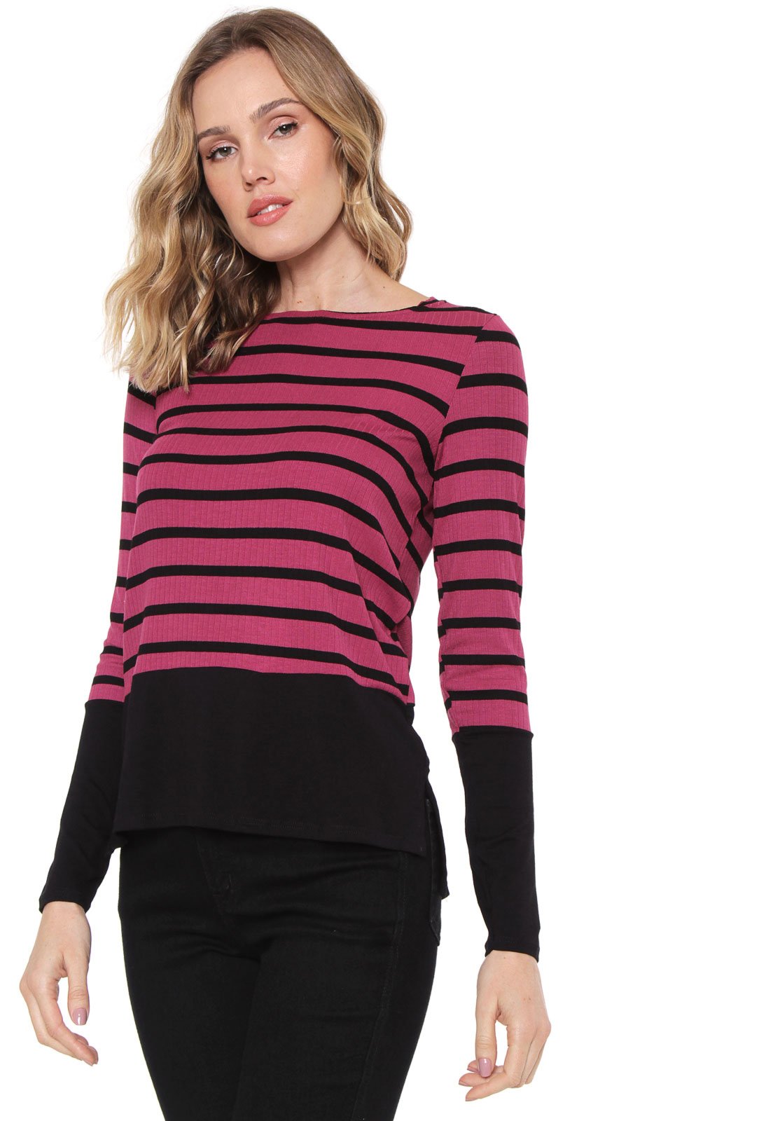 blusa listrada rosa