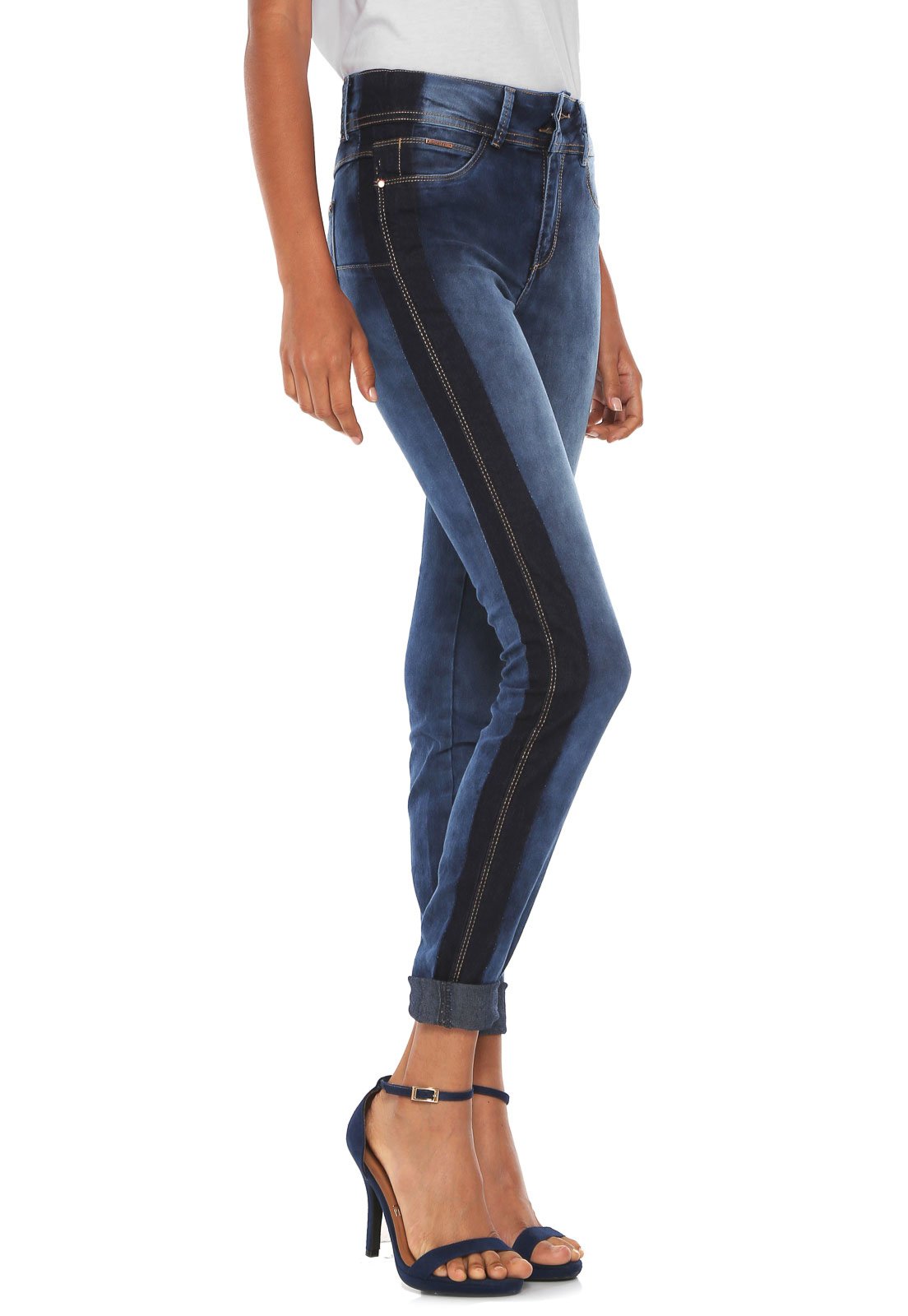 calça jeans faixa lateral