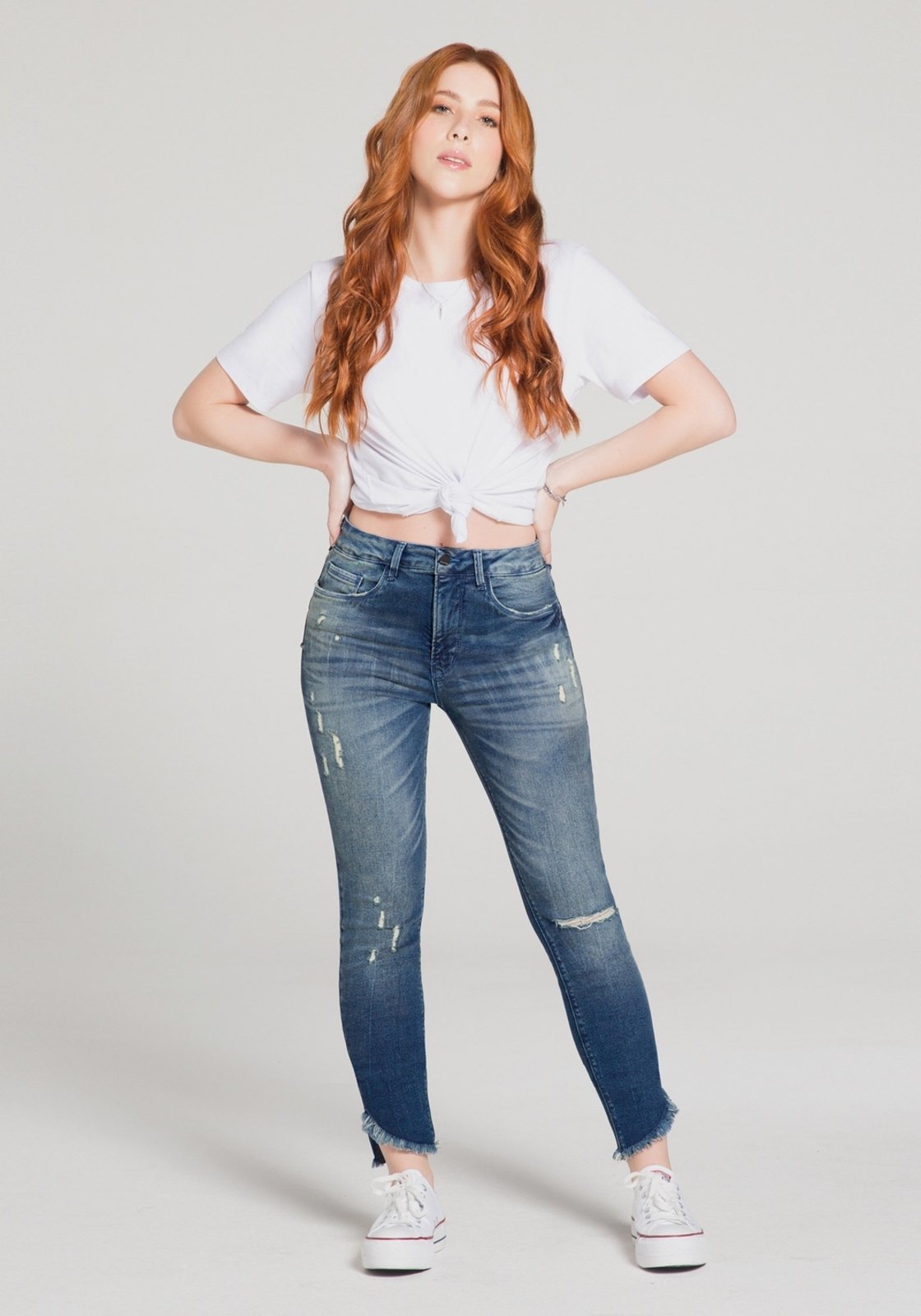 Calça Jeans Skinny Cropped Chapa Barriga